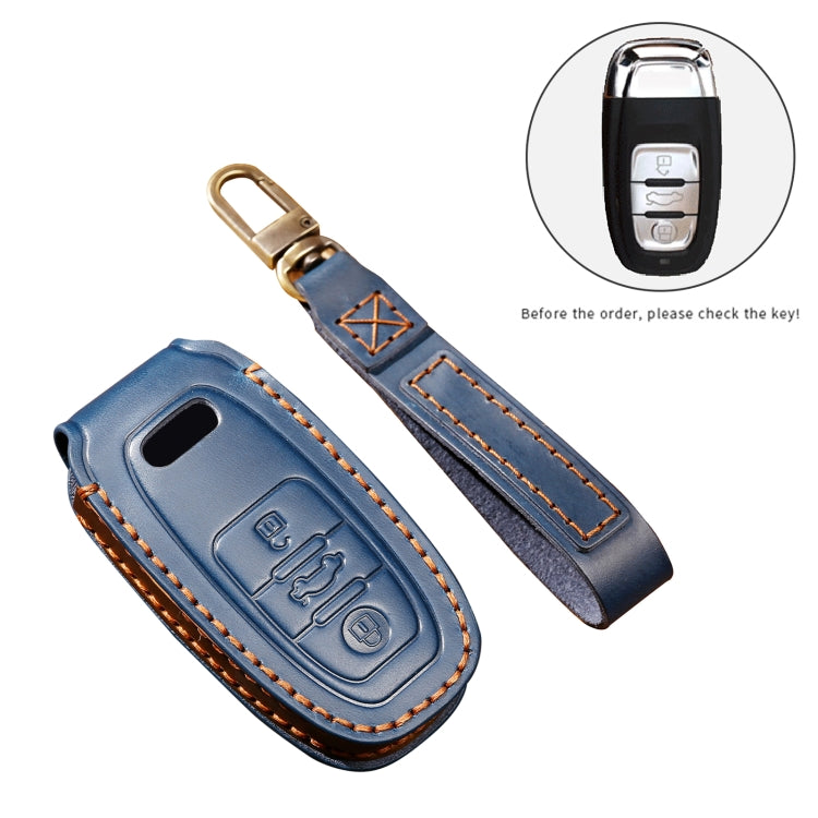 Hallmo Car Cowhide Leather Key Protective Cover Key Case for Audi A6L / A8L / A4 / A7 / A5 B Style(Blue) -  by Hallmo | Online Shopping UK | buy2fix