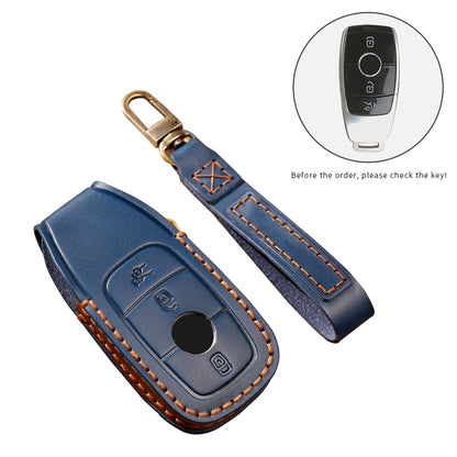 Hallmo Car Cowhide Leather Key Protective Cover Key Case for New Mercedes-Benz E300L(Blue) -  by Hallmo | Online Shopping UK | buy2fix