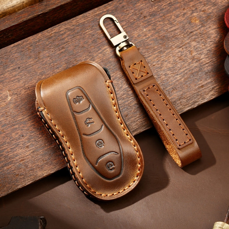 Hallmo Car Cowhide Leather Key Protective Cover Key Case for Geely Emgrand A Style(Brown) - Car Key Cases by Hallmo | Online Shopping UK | buy2fix