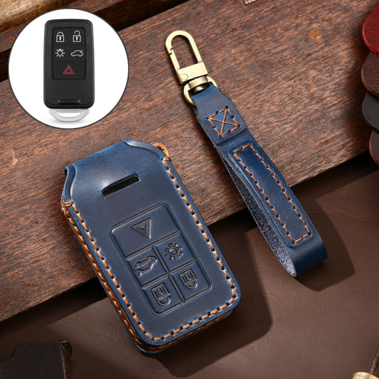 Hallmo Car Cowhide Leather Key Protective Cover Key Case for Volvo 5-button(Blue) -  by Hallmo | Online Shopping UK | buy2fix