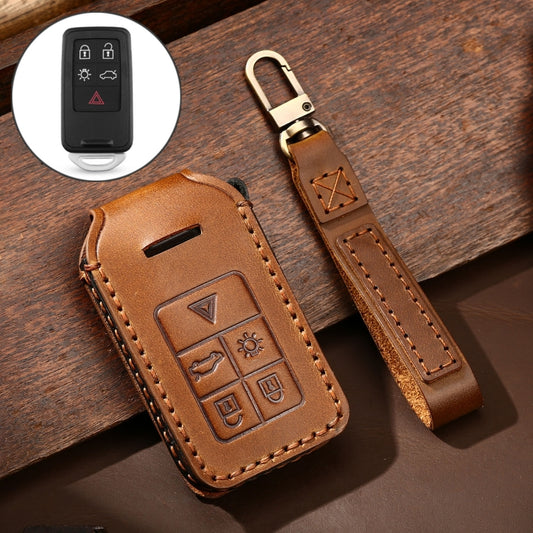 Hallmo Car Cowhide Leather Key Protective Cover Key Case for Volvo 5-button(Brown) -  by Hallmo | Online Shopping UK | buy2fix