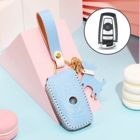 Hallmo Car Female Style Cowhide Leather Key Protective Cover for BMW, A Type (Sky Blue) - In Car by buy2fix | Online Shopping UK | buy2fix