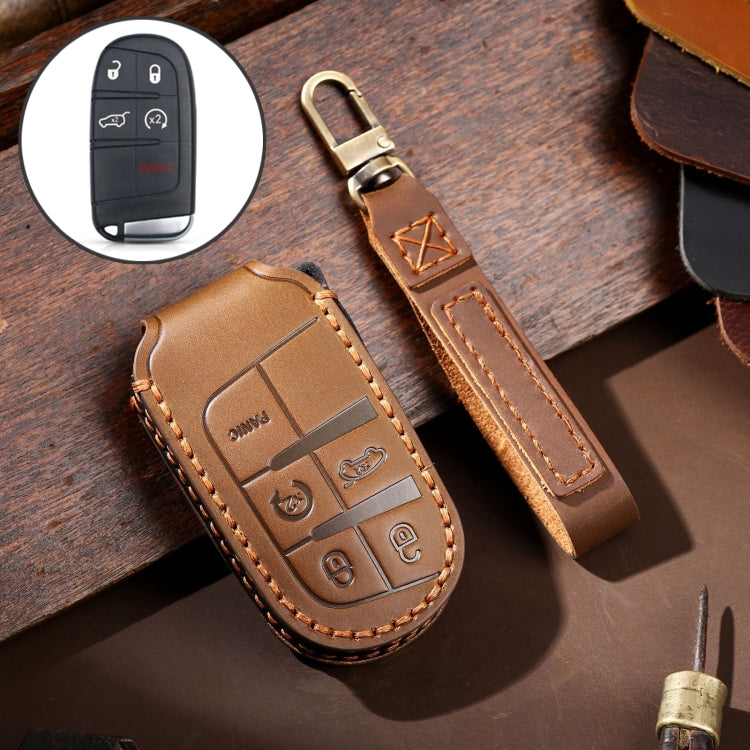 Hallmo Car Genuine Leather Key Protective Cover for Jeep Compass 5-button (Brown) - In Car by buy2fix | Online Shopping UK | buy2fix