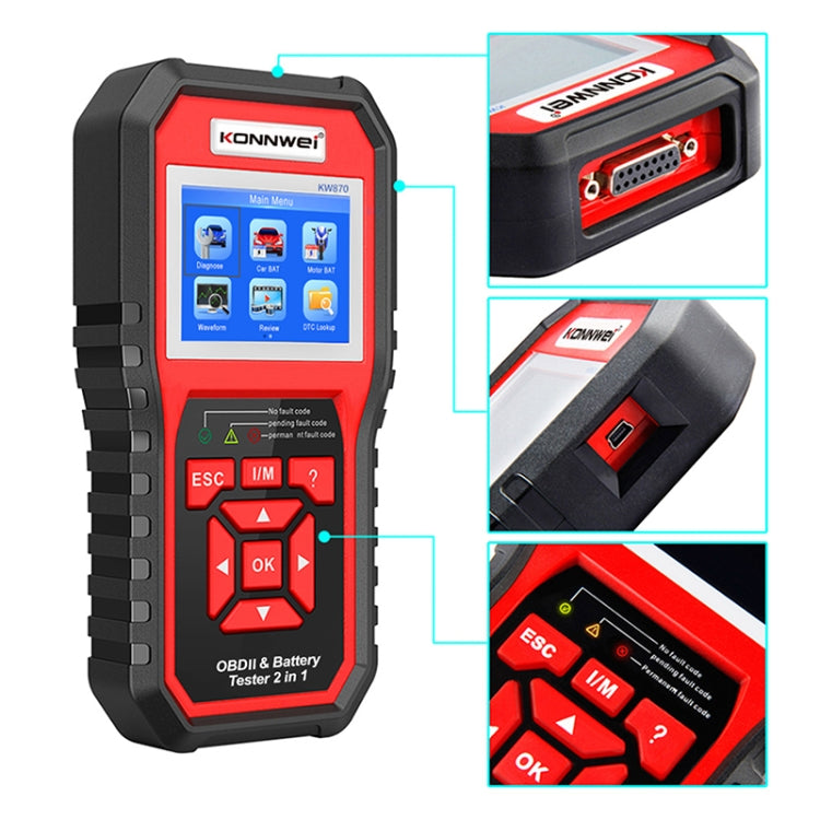 KONNWEI KW870 2 in 1 Car OBD2 Fault Diagnosis + Battery Tester - In Car by KONNWEI | Online Shopping UK | buy2fix