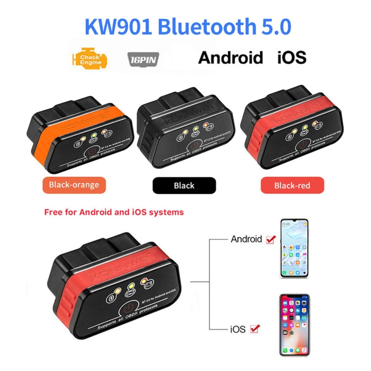 KONNWEI KW901 Android Phone OBD2 Car Bluetooth 5.0 Diagnostic Scan Tools(Black) - In Car by KONNWEI | Online Shopping UK | buy2fix