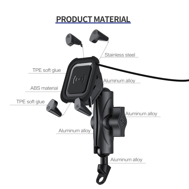 ZH-1558B2 Motorcycle Rear Mirror X-shape Aluminum Alloy Qi Wireless Charging Phone Holder - In Car by buy2fix | Online Shopping UK | buy2fix