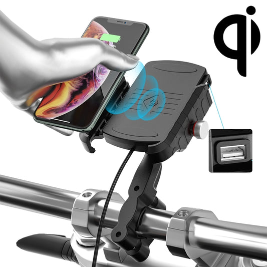 ZH-19414A1 Motorcycle Handlebar Qi USB Wireless Charging Phone Holder - In Car by buy2fix | Online Shopping UK | buy2fix