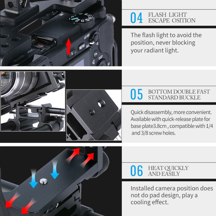 YELANGU C6 Camera Video Cage Stabilizer for Sony A6000 / A6300 / A6500 / A6400 (Black) - Camera Cage by YELANGU | Online Shopping UK | buy2fix