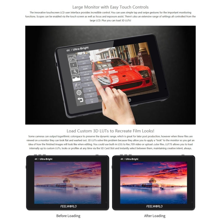 FEELWORLD LUT7S 1920x1200 2200 nits 7 inch IPS Screen HDMI 4K Touch Screen Camera Field Monitor - On-camera Monitors by FEELWORLD | Online Shopping UK | buy2fix