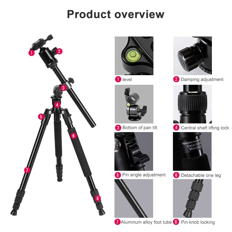 TRIOPO Oubao TA330 Horizontal Arm Tripod Mount Quick Release Center Column Boom Bracket with Tripod Ball-Head - Camera Accessories by TRIOPO | Online Shopping UK | buy2fix