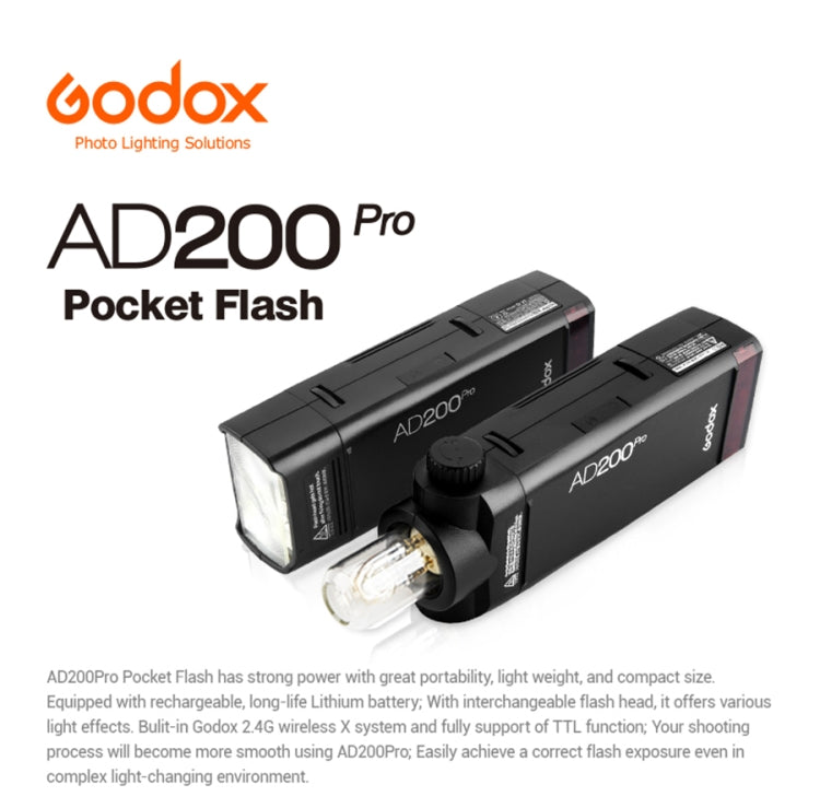 Godox AD200 Pro Pocket Flash Light  TTL HSS 2.4G Wireless X System Outdoor Flash Speedlight(UK Plug) - Camera Accessories by Godox | Online Shopping UK | buy2fix