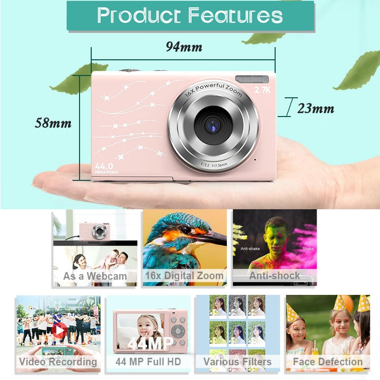 DC402 2.4 inch 44MP 16X Zoom 1080P Full HD Digital Camera Children Card Camera, US Plug (Black) - Consumer Electronics by buy2fix | Online Shopping UK | buy2fix