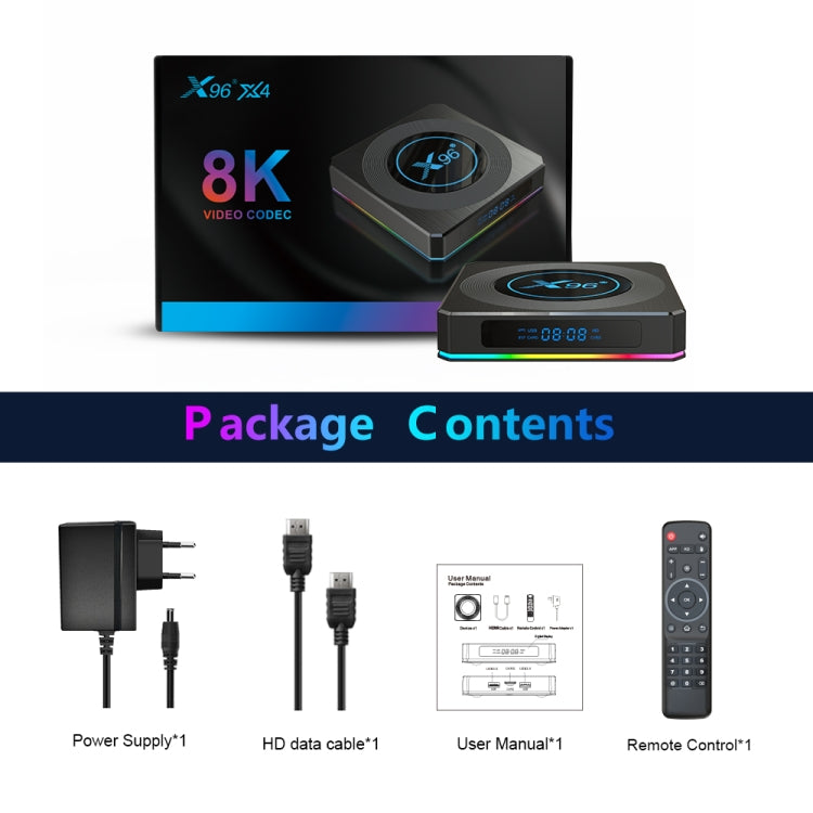 X96 X4 8K Smart TV BOX Android 11.0 Media Player with Remote Control, Amlogic S905X4 Quad Core ARM Cortex A55, RAM: 4GB, ROM: 32GB, Support 100M, Dual Band WiFi, Bluetooth, EU Plug - Consumer Electronics by Beelink | Online Shopping UK | buy2fix