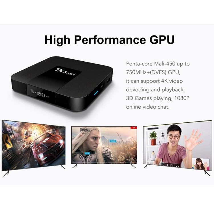 TX3 Mini 4K*2K Display HD Smart TV BOX Player with Remote Controller, Android 7.1 OS Amlogic S905W up to 2.0 GHz, Quad core ARM Cortex-A53, RAM: 2GB DDR3, ROM: 16GB, Supports WiFi & TF & AV In & DC In, US Plug(Black) - Consumer Electronics by buy2fix | Online Shopping UK | buy2fix