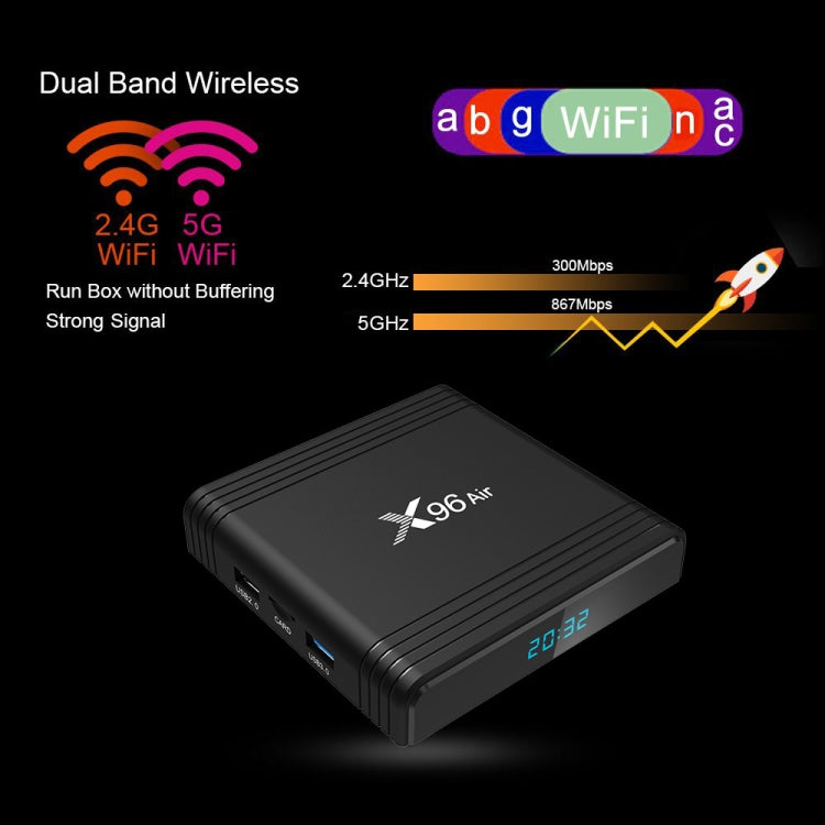 X96 Air 8K Smart TV BOX Android 9.0 Media Player with Remote Control, Quad-core Amlogic S905X3, RAM: 2GB, ROM: 16GB, Dual Band WiFi, US Plug - Consumer Electronics by buy2fix | Online Shopping UK | buy2fix