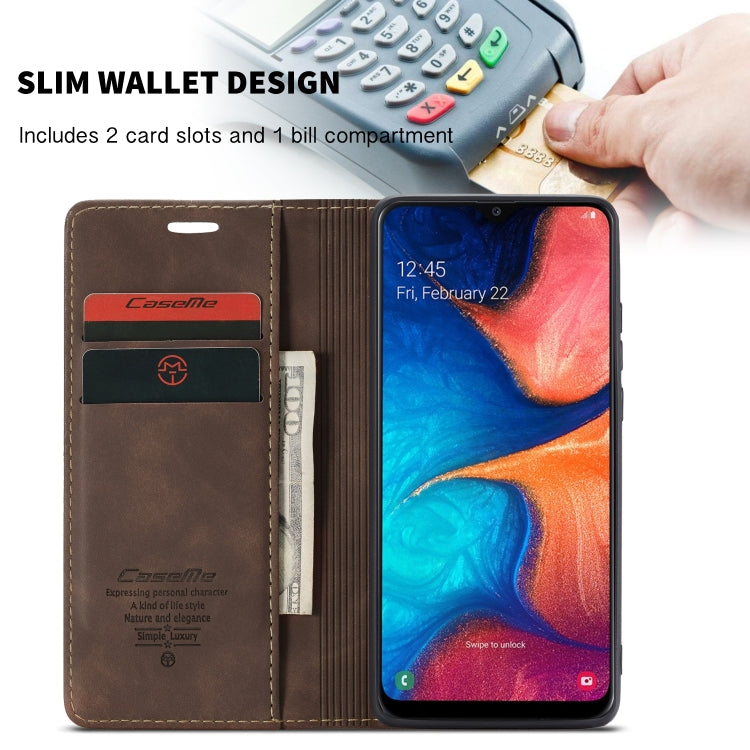 CaseMe-013 Multi-functional Retro Frosted Horizontal Flip Leather Case with Card Slot & Holder & Wallet For Galaxy A20e(Coffee) - Galaxy Phone Cases by CaseMe | Online Shopping UK | buy2fix