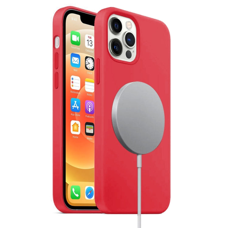 For iPhone 12 Pro Max Magnetic Liquid Silicone Full Coverage Shockproof Magsafe Case with Magsafe Charging Magnet(Red) - Apple Accessories by buy2fix | Online Shopping UK | buy2fix