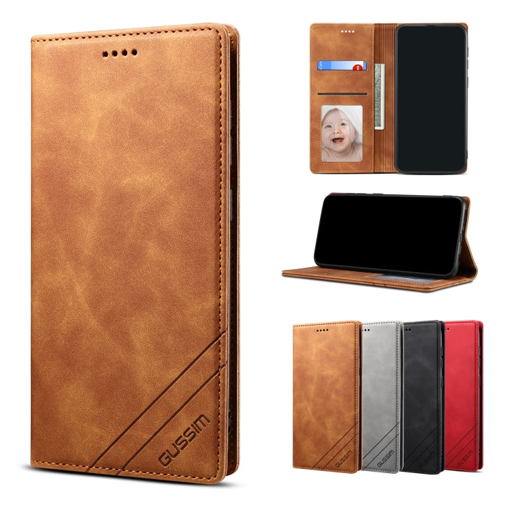 For Samsung Galaxy A31 GUSSIM GS-001 Business Style Horizontal Flip Skin Feel PU Leather Case with Holder & Card Slots & Wallet & Photo Frame(Brown) - Galaxy Phone Cases by GUSSIM | Online Shopping UK | buy2fix