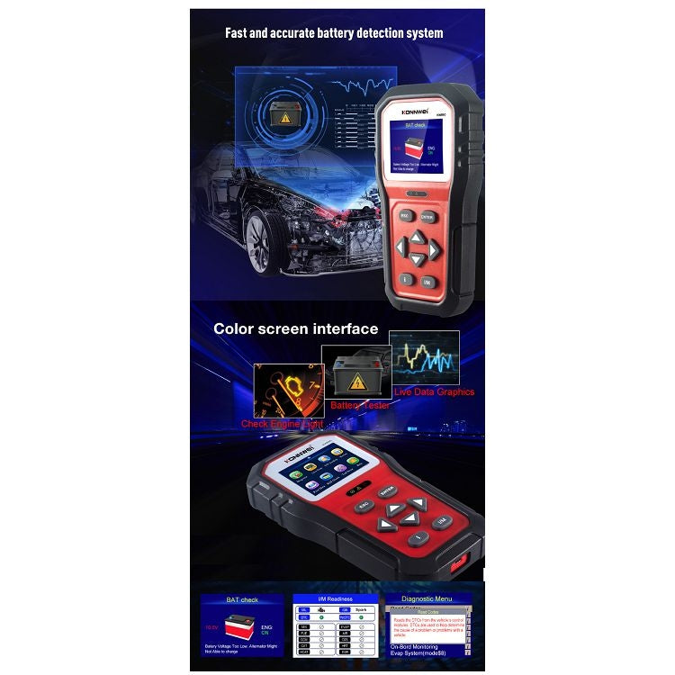 KONNWEI KW860 Car 2.8 inch TFT Color Screen Battery Tester Support 8 Languages / I Key Analysis Function - Code Readers & Scan Tools by KONNWEI | Online Shopping UK | buy2fix