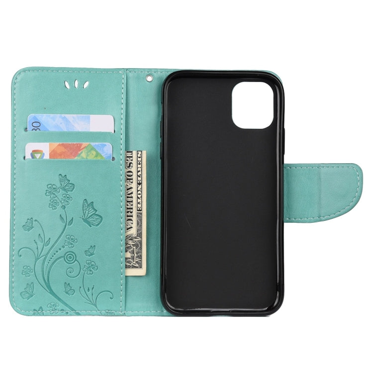 For iPhone 11 Butterfly Flower Pattern Horizontal Flip Leather Case with Holder & Card Slots & Wallet(Green) - Apple Accessories by buy2fix | Online Shopping UK | buy2fix