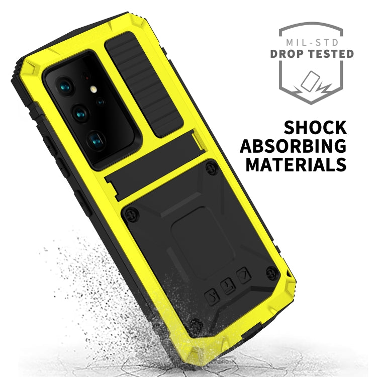 For Samsung Galaxy S21 Ultra 5G R-JUST Shockproof Waterproof Dust-proof Metal + Silicone Protective Case with Holder(Yellow) - Galaxy S21 Ultra 5G Cases by R-JUST | Online Shopping UK | buy2fix