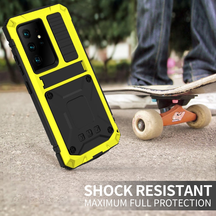 For Samsung Galaxy S21 Ultra 5G R-JUST Shockproof Waterproof Dust-proof Metal + Silicone Protective Case with Holder(Yellow) - Galaxy S21 Ultra 5G Cases by R-JUST | Online Shopping UK | buy2fix