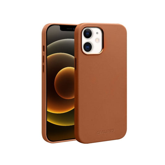 For iPhone 12 mini QIALINO Nappa Leather Shockproof Magsafe Case (Brown) - iPhone 12 mini Cases by QIALINO | Online Shopping UK | buy2fix