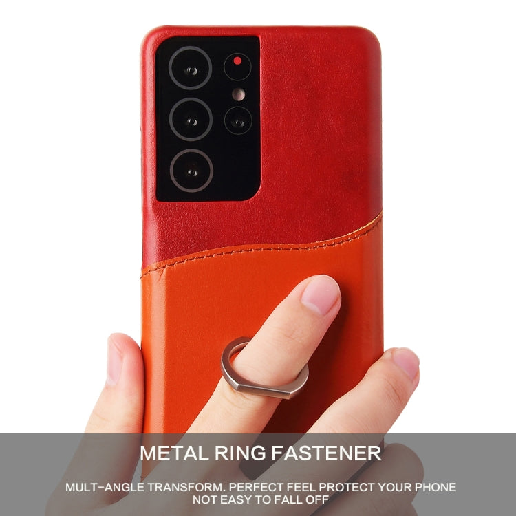 For Samsung Galaxy S21 Ultra 5G Fierre Shann Oil Wax Texture Genuine Leather Back Cover Case with 360 Degree Rotation Holder & Card Slot(Red) - Galaxy S21 Ultra 5G Cases by FIERRE SHANN | Online Shopping UK | buy2fix