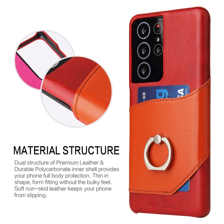 For Samsung Galaxy S21 Ultra 5G Fierre Shann Oil Wax Texture Genuine Leather Back Cover Case with 360 Degree Rotation Holder & Card Slot(Red) - Galaxy S21 Ultra 5G Cases by FIERRE SHANN | Online Shopping UK | buy2fix