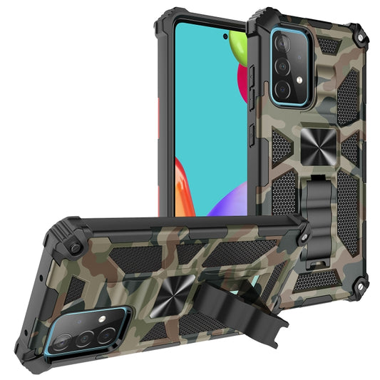 For Samsung Galaxy A52 4G / 5G Camouflage Armor Shockproof TPU + PC Magnetic Protective Case with Holder(Army Green) - Galaxy Phone Cases by buy2fix | Online Shopping UK | buy2fix