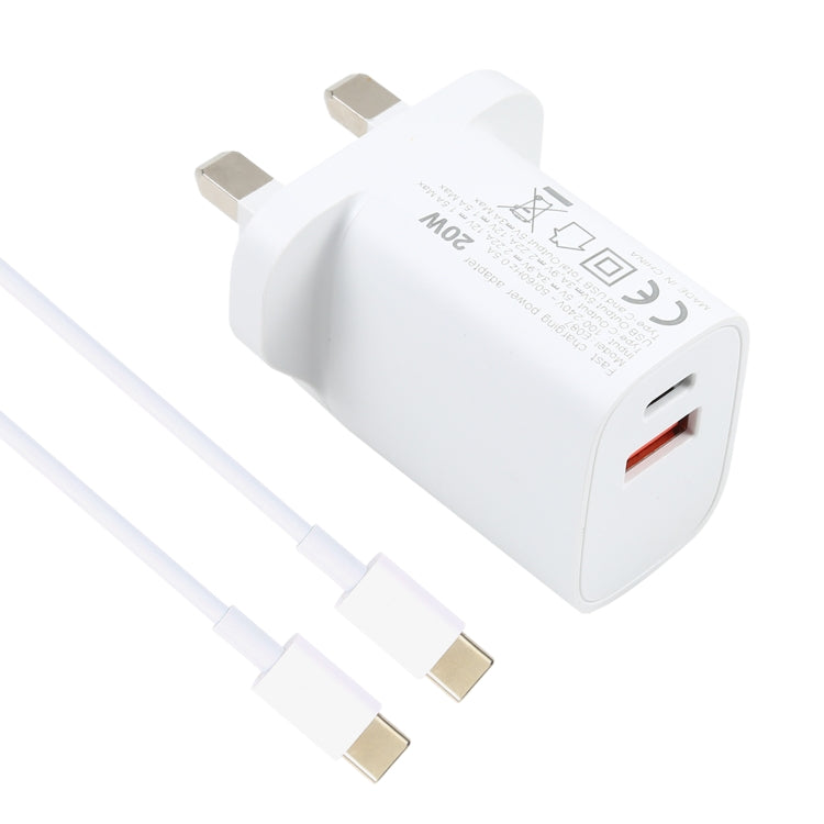 E087 20W USB-C / Type-C + USB Ports Charger with 100W Type-C to Type-C Fast Charging Cable 2m, UK Plug - Mobile Accessories by buy2fix | Online Shopping UK | buy2fix