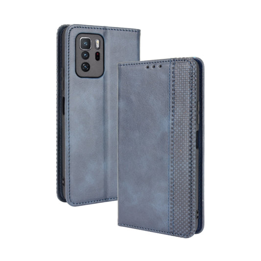 For Xiaomi Redmi Note 10 Pro 5G / Poco X3 GT Magnetic Buckle Retro Crazy Horse Texture Horizontal Flip Leather Case with Holder & Card Slots & Photo Frame(Blue) - Xiaomi Cases by buy2fix | Online Shopping UK | buy2fix