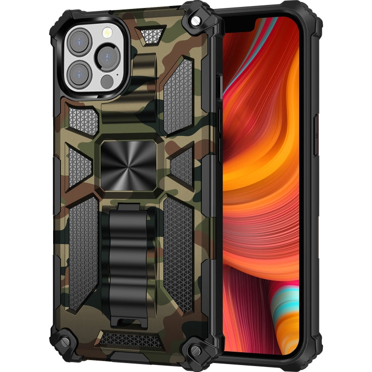 For iPhone 13 Pro Camouflage Armor Kickstand TPU + PC Magnetic Phone Case (Army Green) - iPhone 13 Pro Cases by buy2fix | Online Shopping UK | buy2fix