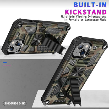 For iPhone 13 Pro Camouflage Armor Kickstand TPU + PC Magnetic Phone Case (Army Green) - iPhone 13 Pro Cases by buy2fix | Online Shopping UK | buy2fix