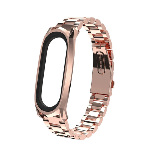 For Xiaomi Mi Band 6 / 5 / 4 / 3 Mijobs Three Beads Metal GT Stainless Steel Watch Band(Rose Gold) - Watch Bands by MIJOBS | Online Shopping UK | buy2fix