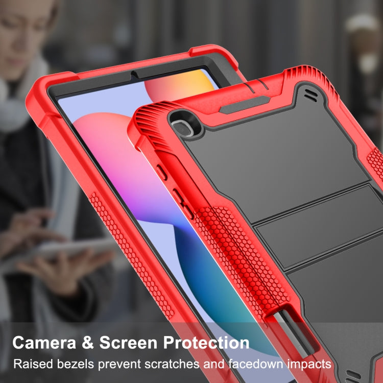 For Samsung Galaxy Tab S6 Lite Silicone + PC Shockproof Protective Case with Holder(Red + Black) - Tab S6 Lite P610 / P615 by buy2fix | Online Shopping UK | buy2fix