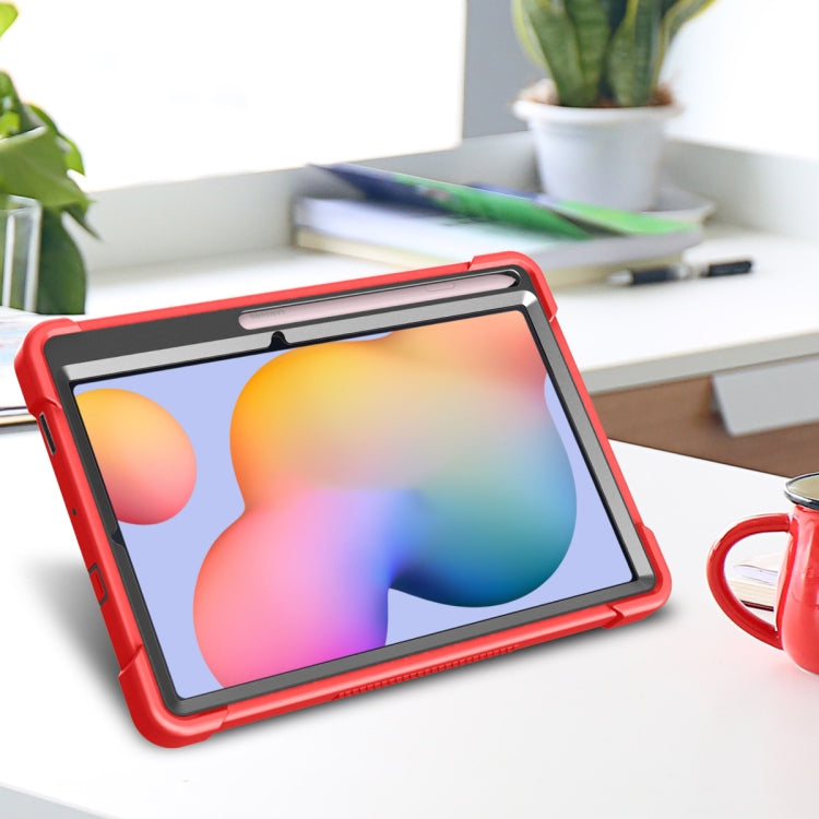 For Samsung Galaxy Tab S6 Lite Silicone + PC Shockproof Protective Case with Holder(Red + Black) - Tab S6 Lite P610 / P615 by buy2fix | Online Shopping UK | buy2fix