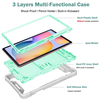 For Samsung Galaxy Tab S6 Lite Silicone + PC Shockproof Protective Case with Holder(Gray + Green) - Tab S6 Lite P610 / P615 by buy2fix | Online Shopping UK | buy2fix