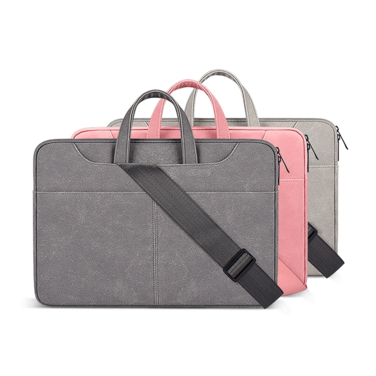 ST06SDJ Frosted PU Business Laptop Bag with Detachable Shoulder Strap, Size:14.1-15.4 inch(Light Gray) - 15 inch by buy2fix | Online Shopping UK | buy2fix