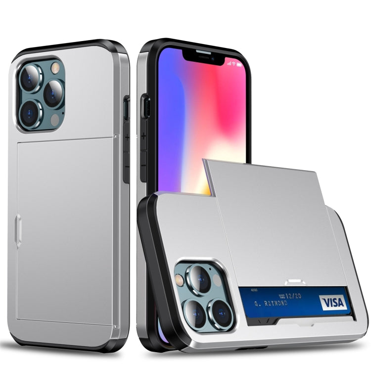 For iPhone 13 Shockproof Armor Protective Case with Slide Card Slot(Silver) - iPhone 13 Cases by buy2fix | Online Shopping UK | buy2fix