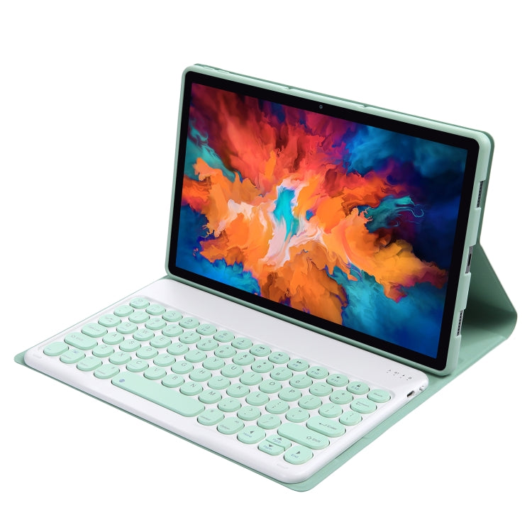 For Lenovo Pad Plus 11 inch TB-J607F / Tab P11 11 inch TB-J606F / Pad 11 inch YAM12 Lambskin Texture Detachable Round Keycap Bluetooth Keyboard Leather Tablet Case with Holder(Light Green) - Lenovo Keyboard by buy2fix | Online Shopping UK | buy2fix