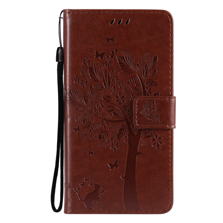 For Huawei P50 Pro Tree & Cat Pattern Pressed Printing Horizontal Flip PU Leather Case with Holder & Card Slots & Wallet & Lanyard(Coffee) - Huawei Cases by buy2fix | Online Shopping UK | buy2fix