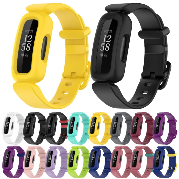 For Fitbit Ace 3 Silicone Integrated Watch Band(Dark Blue Yellow Buckle) - Smart Wear by buy2fix | Online Shopping UK | buy2fix