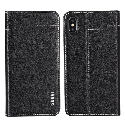 For iPhone XS / X GEBEI Top-grain Leather Horizontal Flip Protective Case with Holder & Card Slots(Black) - More iPhone Cases by GEBEI | Online Shopping UK | buy2fix