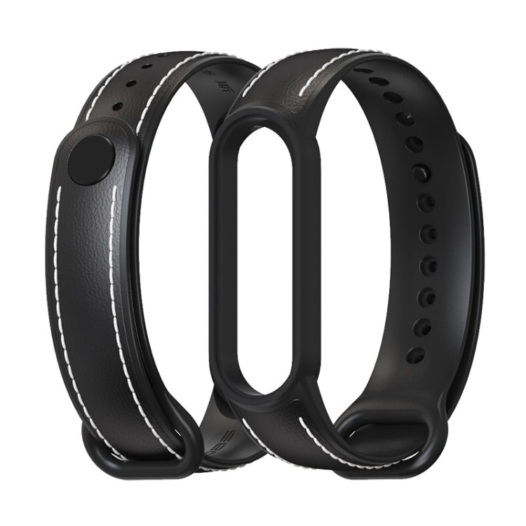 For Xiaomi Mi Band 5/6/7 MIJOBS TPU + Leather Watch Band(Black+Black) - Watch Bands by MIJOBS | Online Shopping UK | buy2fix