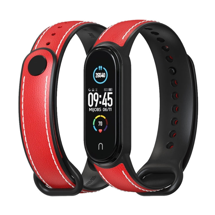 For Xiaomi Mi Band 5/6/7 MIJOBS TPU + Leather Watch Band(Red+Black) - Watch Bands by MIJOBS | Online Shopping UK | buy2fix