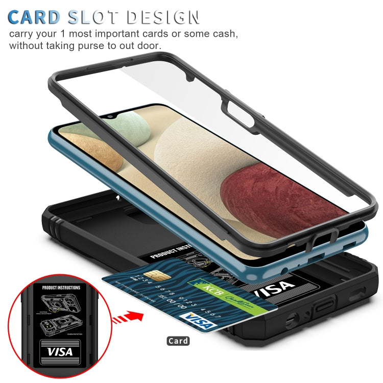 For Samsung Galaxy A12 Sliding Camera Cover Design TPU + PC Protective Case with 360 Degree Rotating Holder & Card Slot(Black+Black) - Samsung Accessories by buy2fix | Online Shopping UK | buy2fix