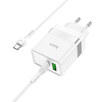 hoco N21 PD 30W Type-C / USB-C + QC 3.0 USB Mini Fast Charger with Type-C / USB-C to Type-C / USB-C Data Cable , EU Plug(White) - Mobile Accessories by hoco | Online Shopping UK | buy2fix