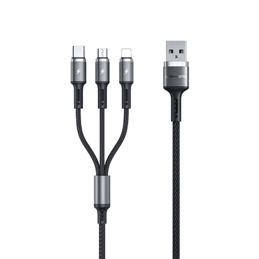 WK WDC-150 3 In 1 8 Pin + Micro USB + Type-C / USB-C Metal Charging Cable, Length: 1.2m(Black) - Multifunction Cable by WK | Online Shopping UK | buy2fix