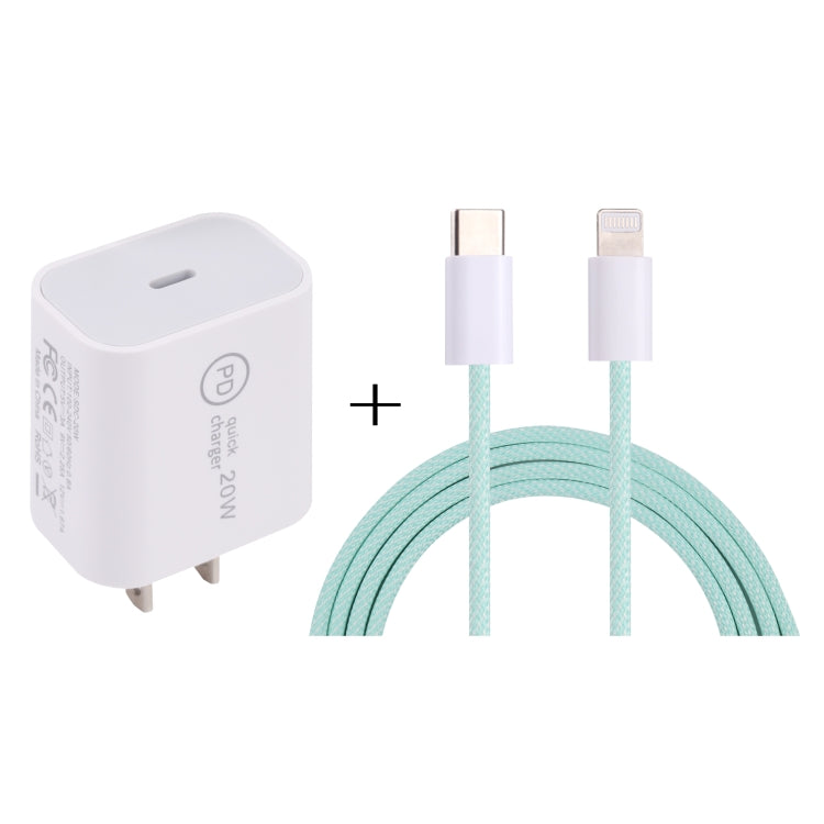 SDC-20W PD USB-C / Type-C Travel Charger + 1m 12W USB-C / Type-C to 8 Pin Data Cable Set, US Plug(Green) - Mobile Accessories by buy2fix | Online Shopping UK | buy2fix